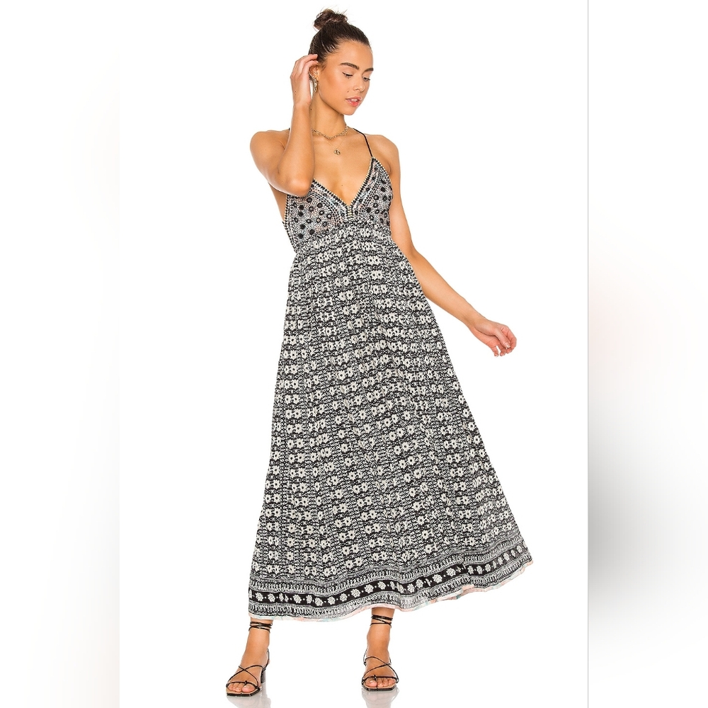 Free People Good Vibes Embroidered Cotton Long Maxi DRESS One Size - Picture 5 of 14